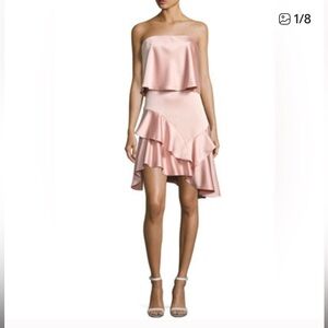 HALSTON HERITAGE Blush Satin Strapless Flounce Mini Dress Size 12 NWT